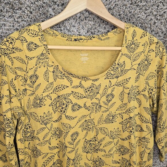 J Jill Pure Jill Top Womens SP Petite Small Yellow Ballet Sleeve Tunic Floral - Picture 4 of 7